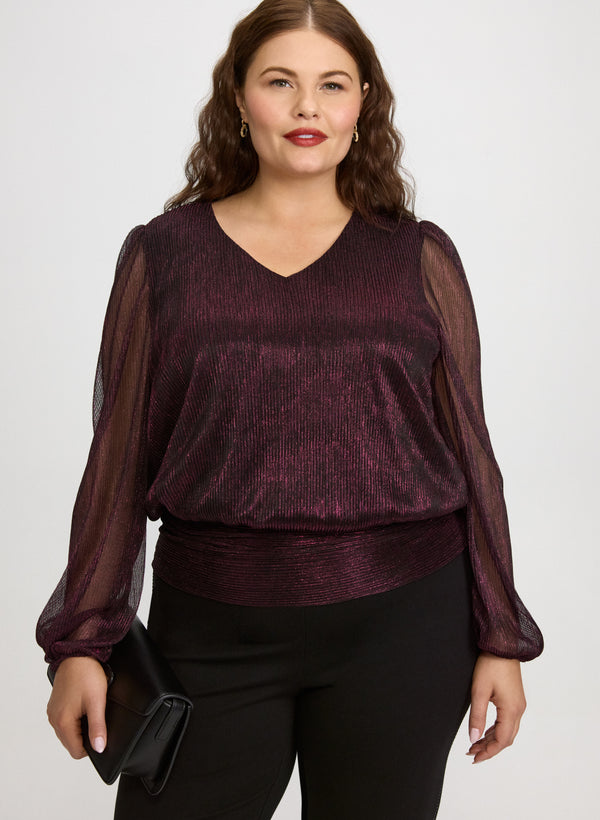 laura Metallic Balloon Sleeve Top