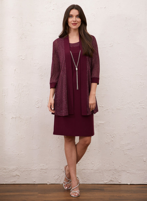 laura Metallic Cardigan Dress & Necklace Set