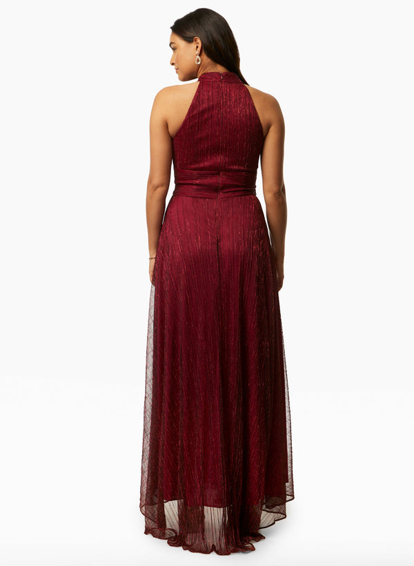 Laura Metallic Crinkle Halter Dress