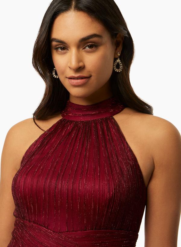 Laura Metallic Crinkle Halter Dress