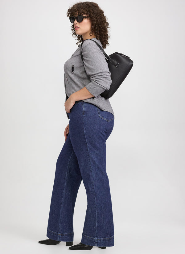 Laura Metallic Detail Wide-Leg Jeans