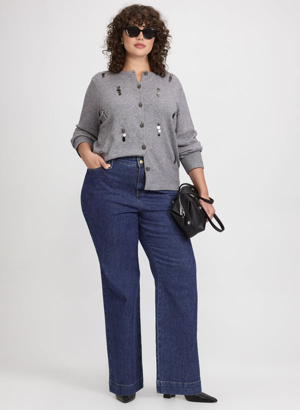 Laura Metallic Detail Wide-Leg Jeans