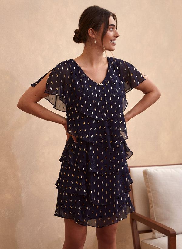 Laura Metallic Dot Tiered Ruffle Dress