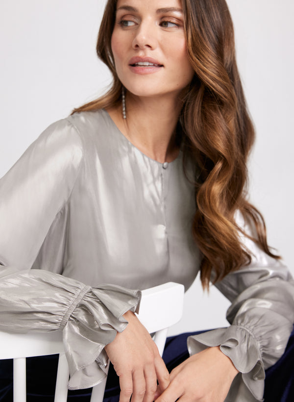 Laura Metallic Flared Cuff Blouse