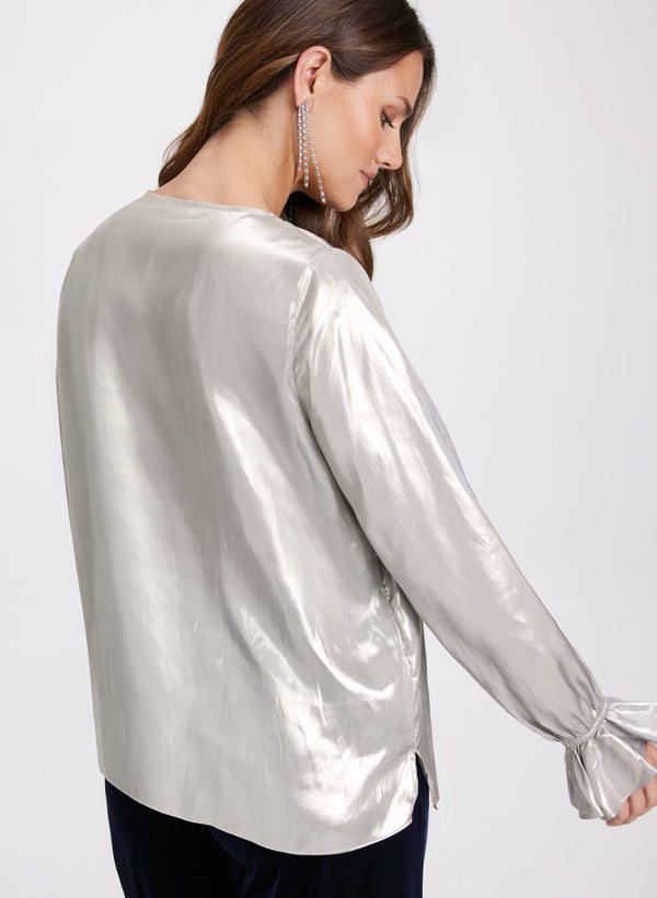 Laura Metallic Flared Cuff Blouse