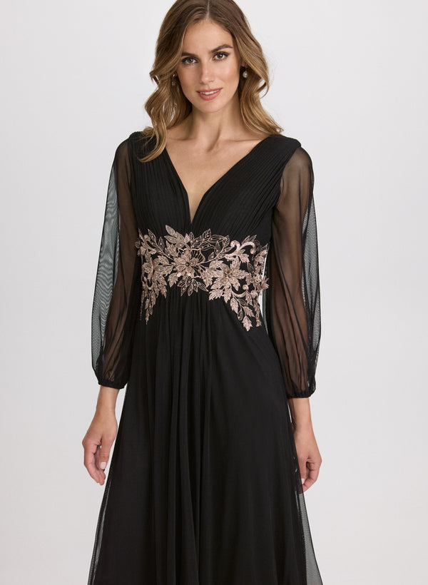 Laura Metallic Floral Appliqué Dress