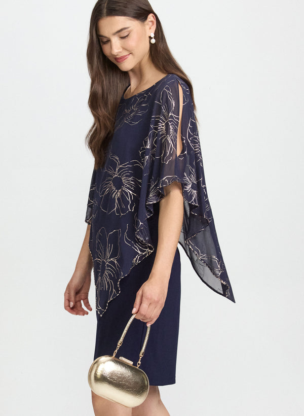 Laura Metallic Floral Capelet Dress