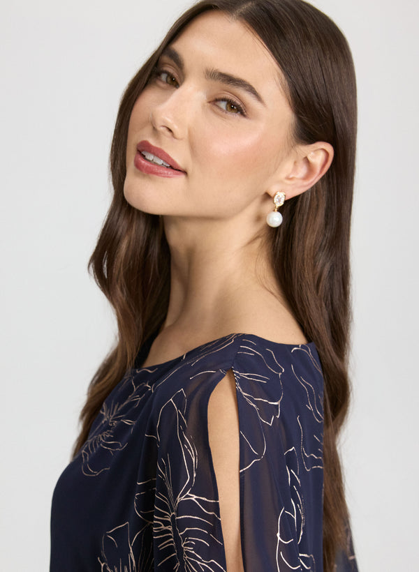 Laura Metallic Floral Capelet Dress