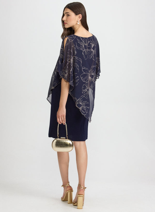 Laura Metallic Floral Capelet Dress