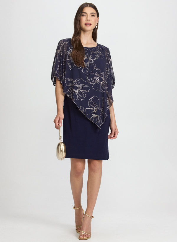 laura Metallic Floral Capelet Dress