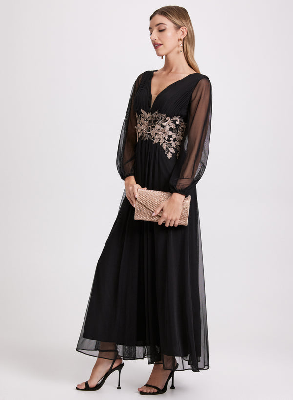 Laura Metallic Floral Embroidered Dress