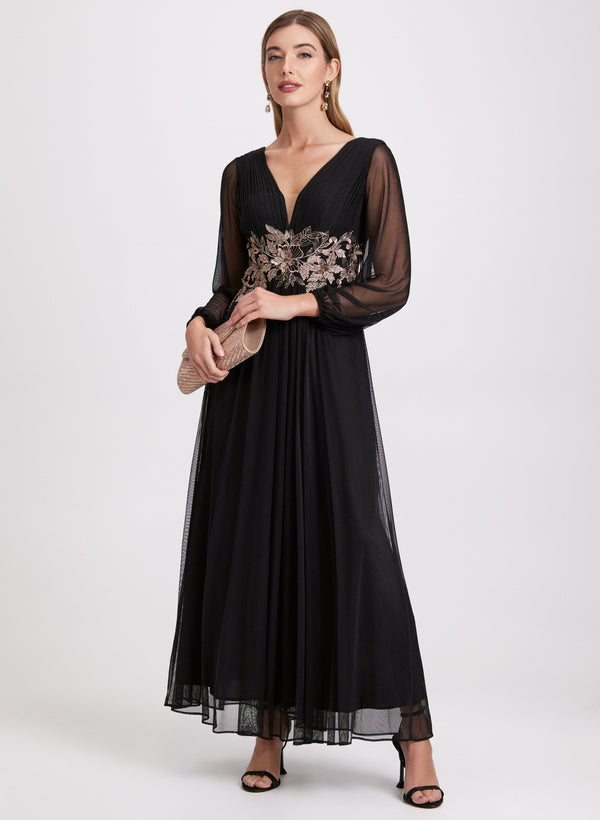 laura Metallic Floral Embroidered Dress