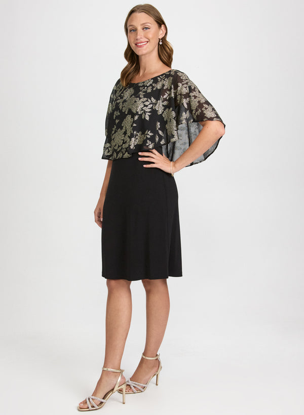 Laura Metallic Floral Overlay Dress