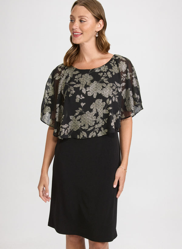 Laura Metallic Floral Overlay Dress