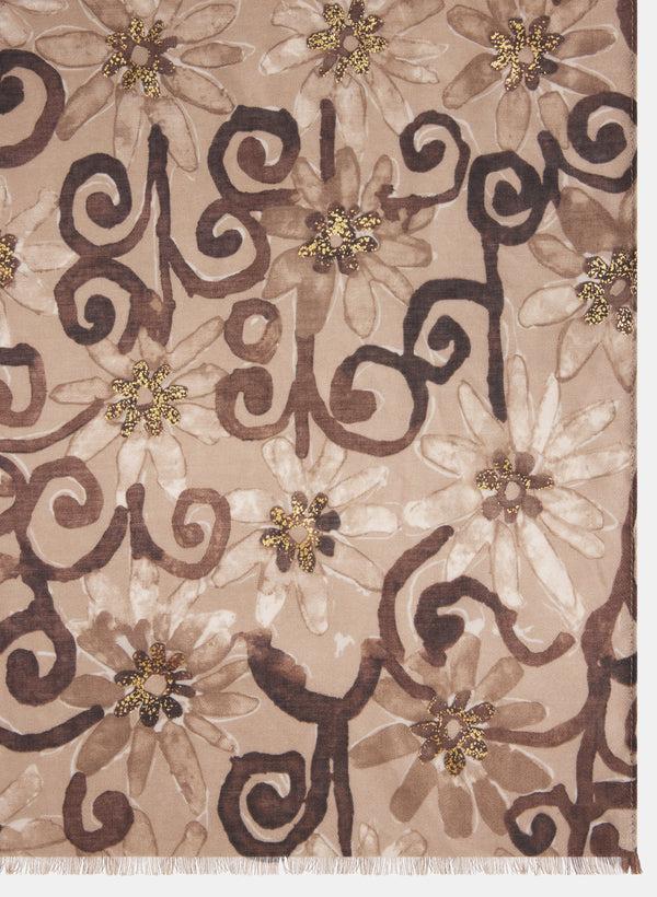 Laura Metallic Floral Print Scarf