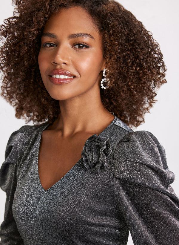 Laura Metallic Flower Detail Top