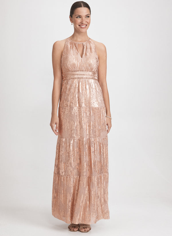 laura Metallic Halter Neck Dress