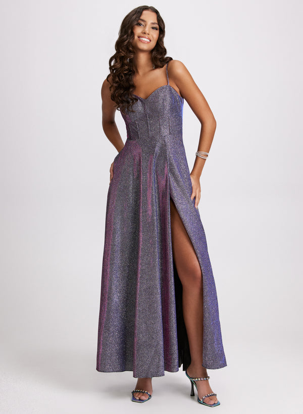 laura Metallic High Slit Dress