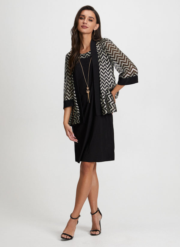 laura Metallic Jacket Dress & Necklace Set