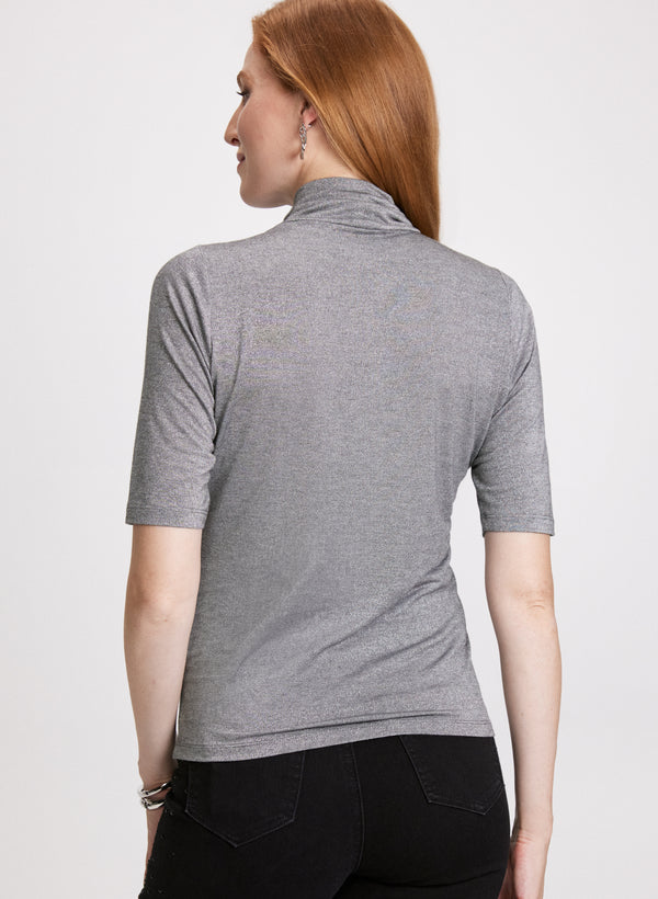 Laura Metallic Knit Turtleneck Top
