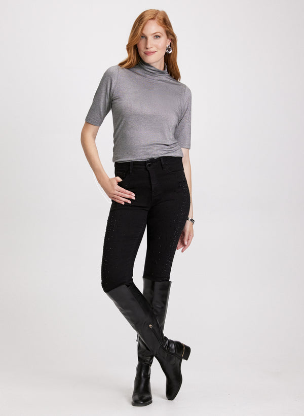 Laura Metallic Knit Turtleneck Top
