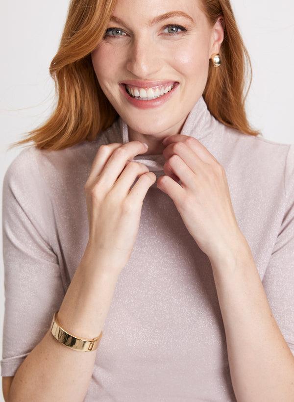 Laura Metallic Knit Turtleneck Top