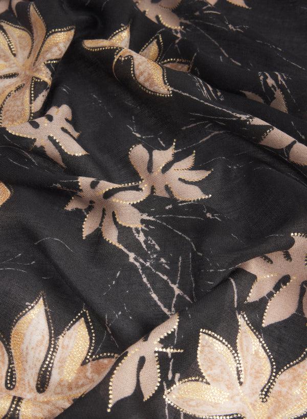 Laura Metallic Leaf Print Scarf