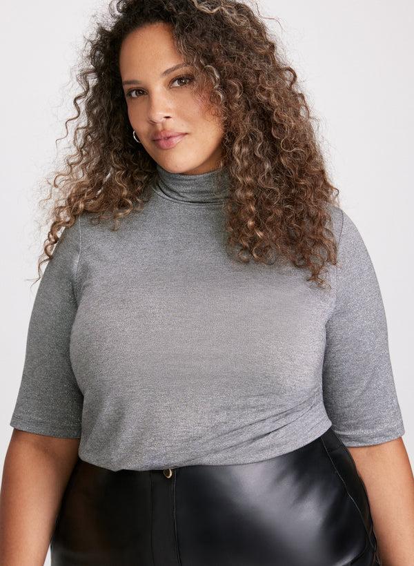 laura Metallic Mock Neck Top