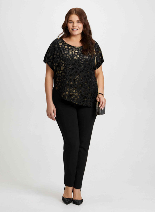 laura Metallic Motif Top & Lace Trim Pants