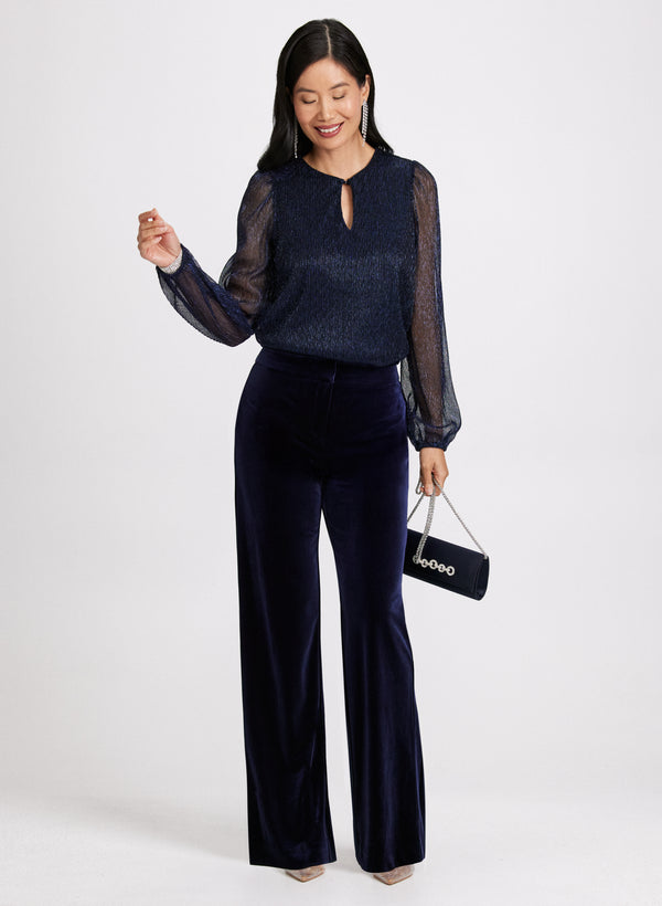 Laura Metallic Plisse Top