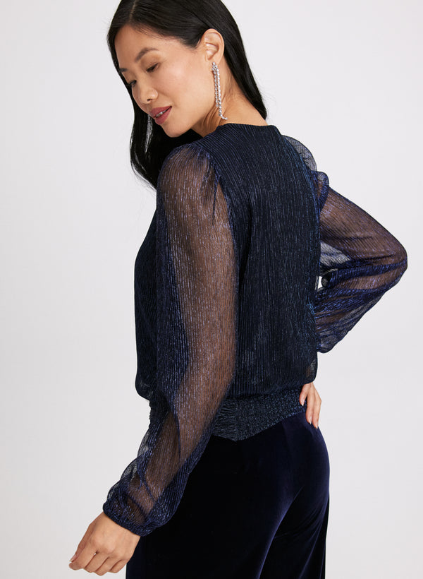 Laura Metallic Plisse Top