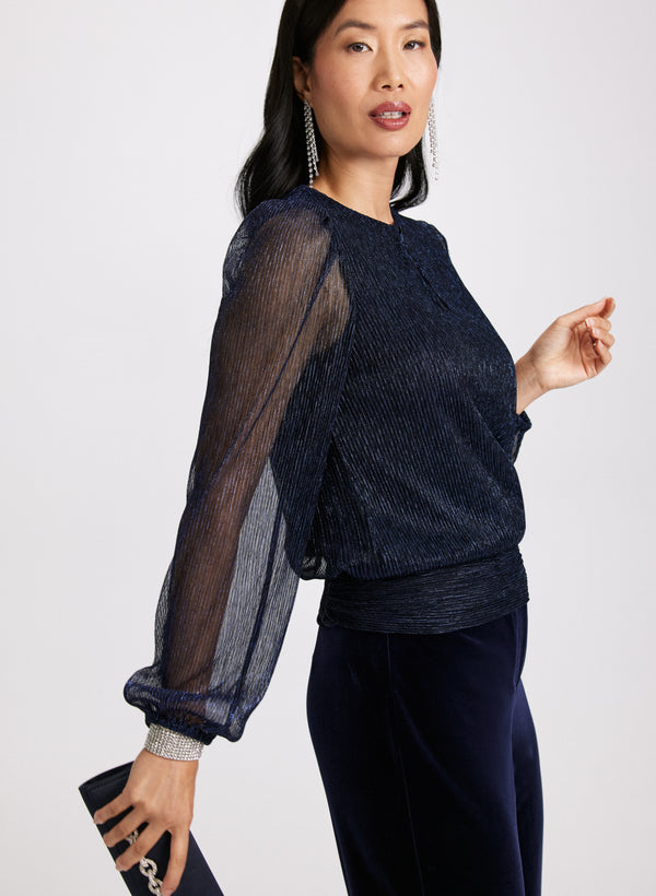 Laura Metallic Plisse Top