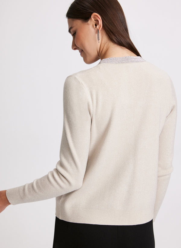 Laura Metallic Rhinestone Trim Cardigan