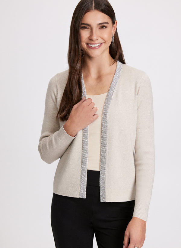 laura Metallic Rhinestone Trim Cardigan