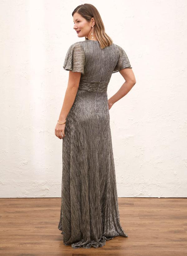 Laura Metallic Short Sleeve Crinkle Dress