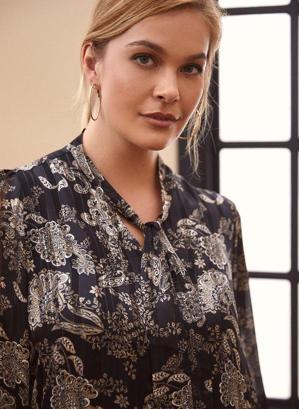 Laura Metallic Tie Neck Blouse