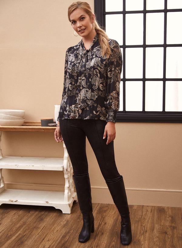 Laura Metallic Tie Neck Blouse