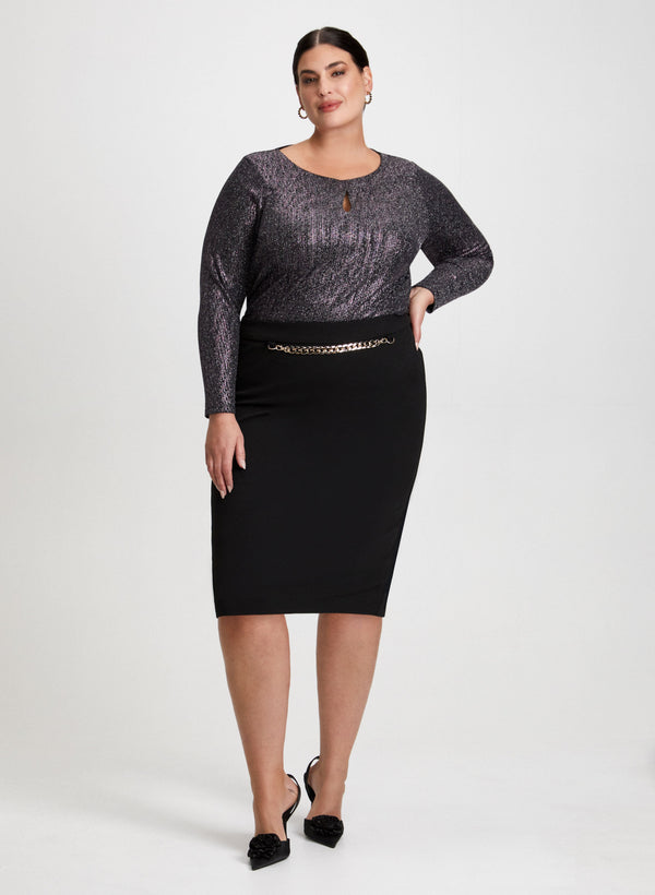 laura Metallic Tunic & Pencil Skirt