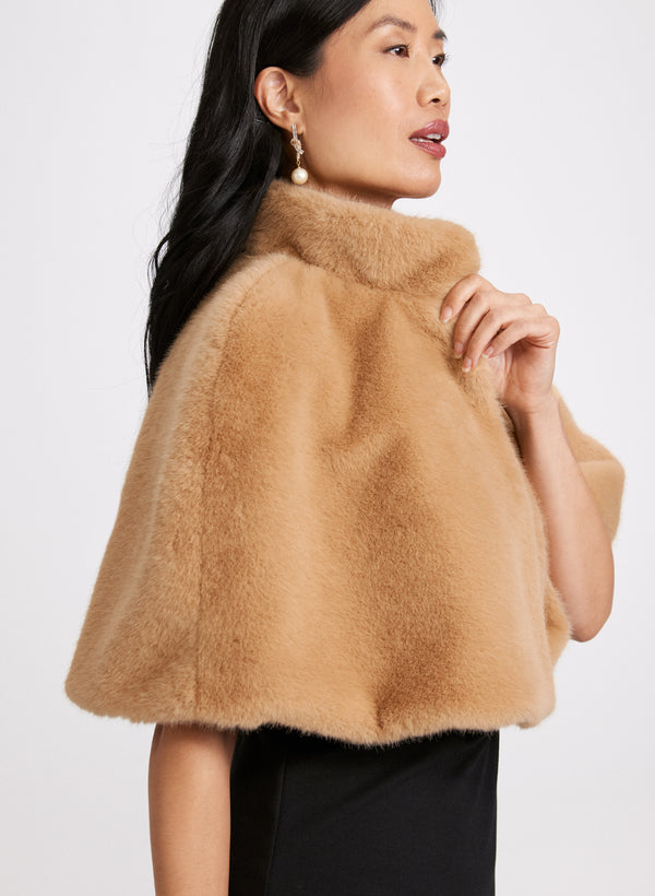 Laura Mock Neck Faux Fur Cape
