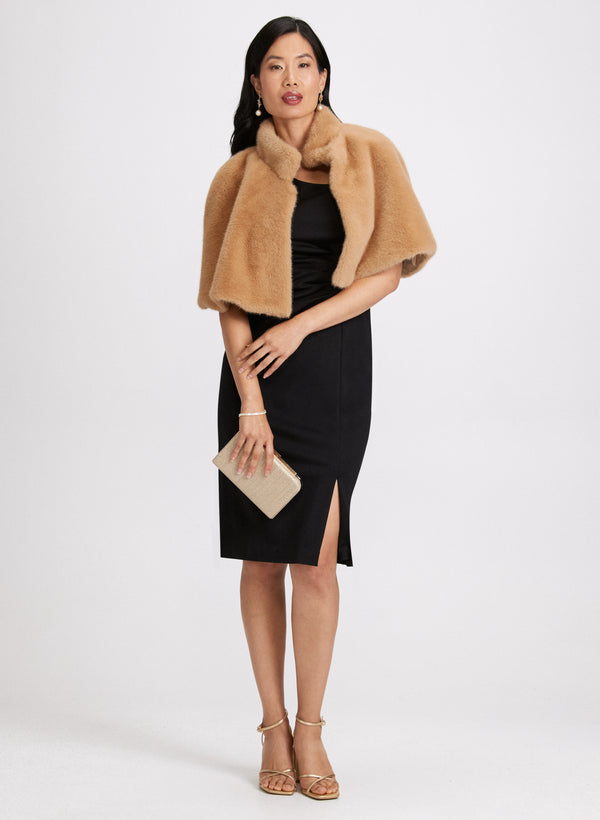 Laura Mock Neck Faux Fur Cape
