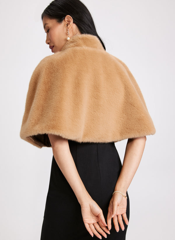 Laura Mock Neck Faux Fur Cape