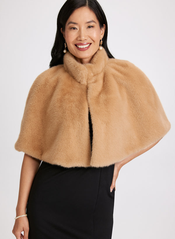 laura Mock Neck Faux Fur Cape