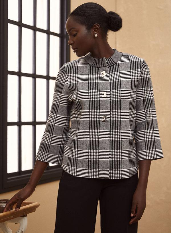 laura Mock Neck Plaid Cardigan