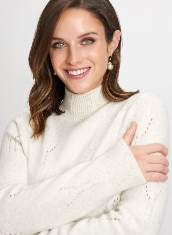 Laura Mock Neck Pointelle Detail Sweater