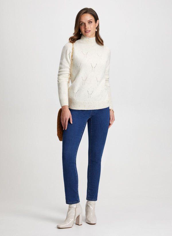 Laura Mock Neck Pointelle Detail Sweater