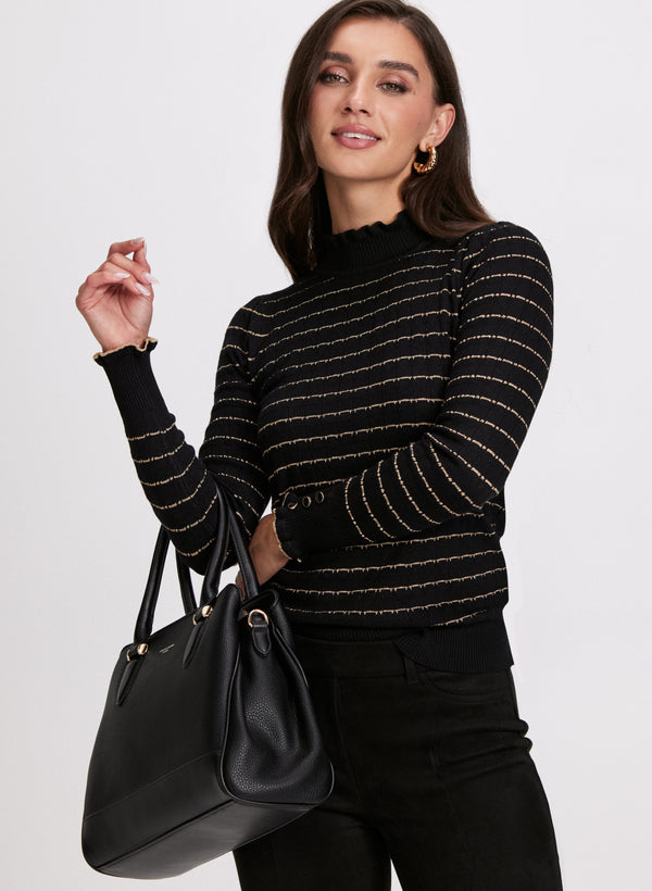 laura Mock Neck Pointelle Stitch Sweater