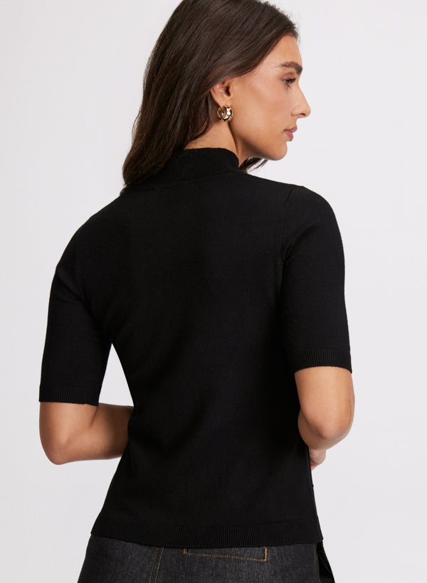 Laura Mock Neck Rhinestone Detail Sweater