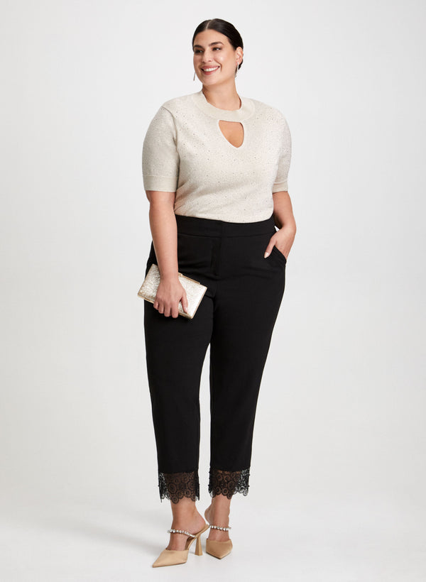 laura Mock Neck Sweater & Lace Trim Pants