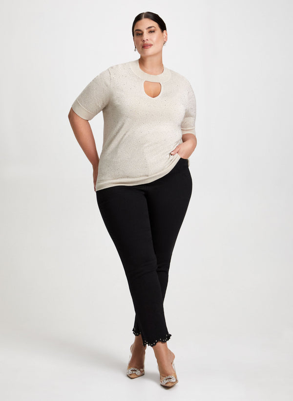 laura Mock Neck Sweater & Pearl Detail Jeans