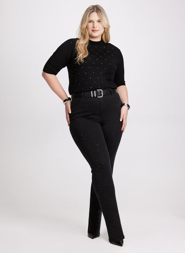 laura Mock Neck Sweater & Straight Leg Jeans